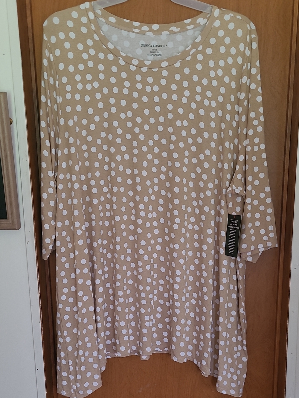 Jessica London Beige Top with White Polka Dots